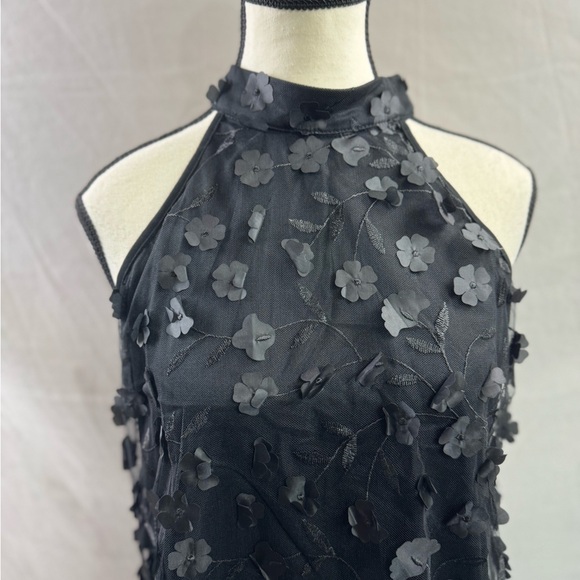 Floral Appliques Print Halter Neck Dress Black - Picture 9 of 10
